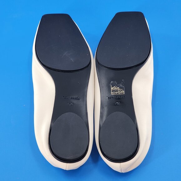 TORY BURCH Runway Leather Ballet Flats Cream Square Toe Stretch - Picture 6 of 6